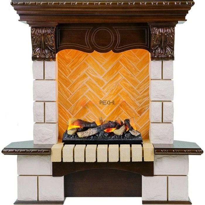 Каминокомплект Dimplex Pierre Luxe угловой - Темный дуб / Шампань (Высота 975мм) с очагом Cassette 400 LNH-INT (с дровами)