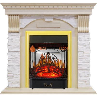 Каминокомплект Royal Flame Dublin - Слоновая кость с патиной / Сланец крем с очагом Majestic FX M Brass