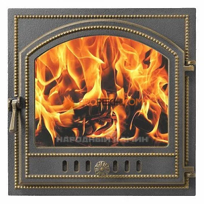 Везувий Дверка каминная 205 со стеклом (бронза) 410x410 мм