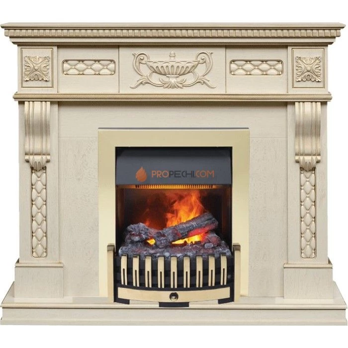 Каминокомплект Dimplex Corsica - Слоновая кость с патиной (Ширина 1100) с очагом Danville Brass FB2