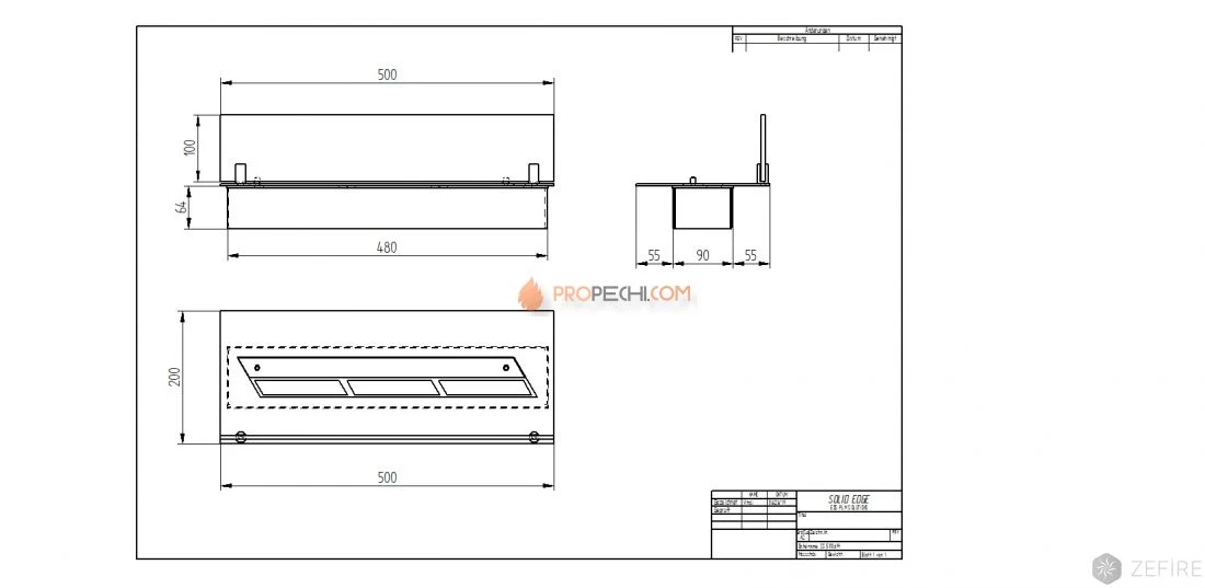 Прямоугольный контейнер Zefire 500 со стеклом