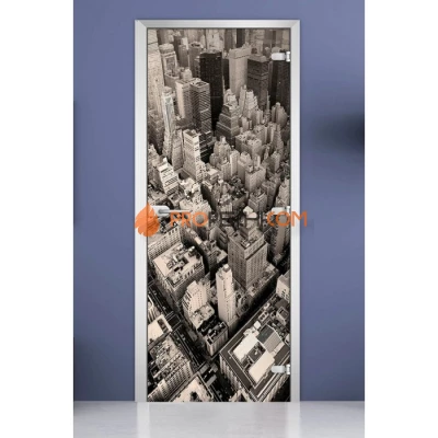Стеклянная межкомнатная дверь DoorWood с фотопечатью City-05, 2000х600 мм