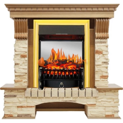 Каминокомплект Royal Flame Pierre Luxe - Дуб / Сланец с очагом Fobos FX M Brass