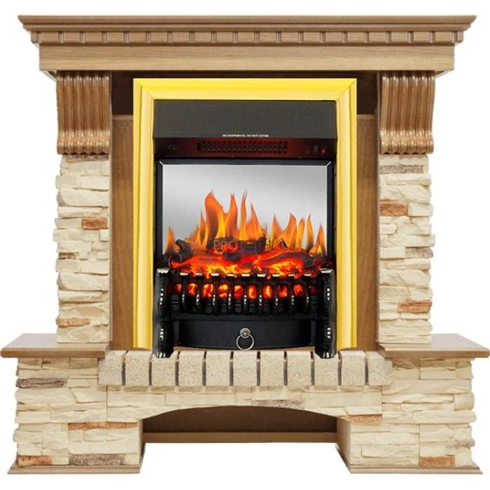 Каминокомплект Royal Flame Pierre Luxe - Дуб / Сланец с очагом Fobos FX M Brass