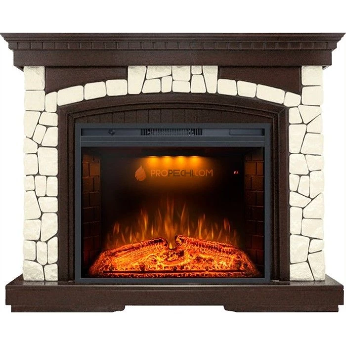 Каминокомплект Royal Flame Glasgow - Темный дуб / Белый (Высота 1100мм) с Электрическим очагом Royal Flame Emerald 28