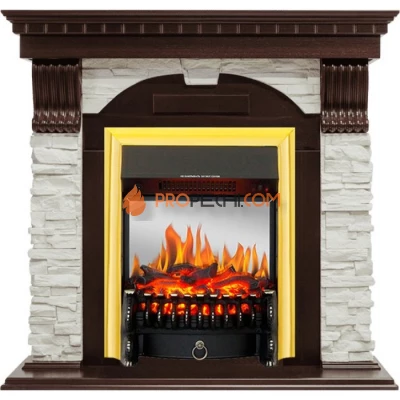 Каминокомплект Royal Flame Dublin - Темный дуб / Сланец белый с очагом Fobos FX M Brass