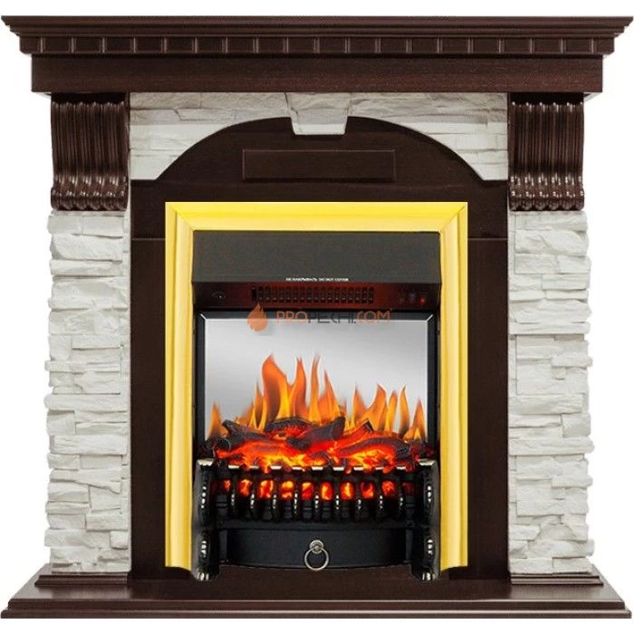 Каминокомплект Royal Flame Dublin - Темный дуб / Сланец белый с очагом Fobos FX M Brass