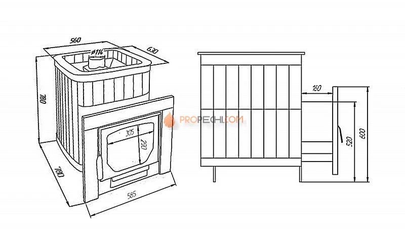 Печь банная Варвара Каменка Мини, панорамная