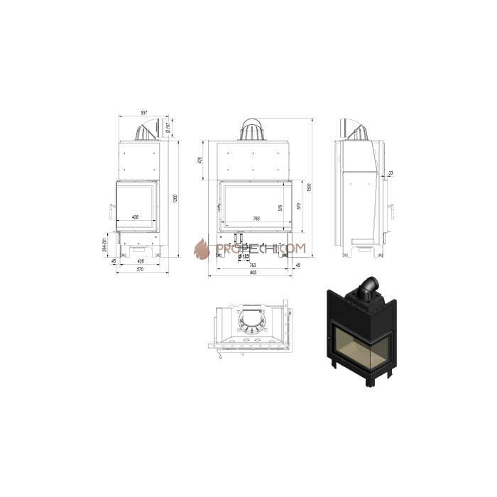 Каминная топка Kratki MBA/P/BS (17 кВт)