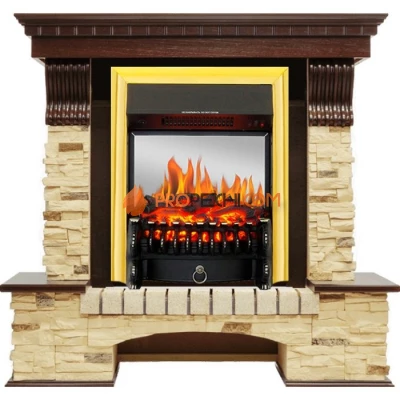 Каминокомплект Royal Flame Pierre Luxe угловой - Темный дуб / Сланец с очагом Fobos FX M Brass