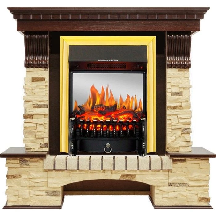 Каминокомплект Royal Flame Pierre Luxe угловой - Темный дуб / Сланец с очагом Fobos FX M Brass