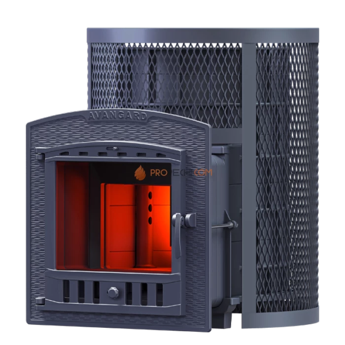 Чугунная печь для бани Гефест Авангард 24П2 в круглой сетке