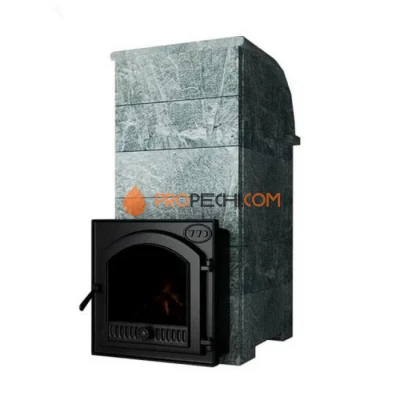 Чугунная печь для бани Инжкомцентр ВВД Калита Князь (талькохлорит) с чугунной дверцей, дымоход сверху