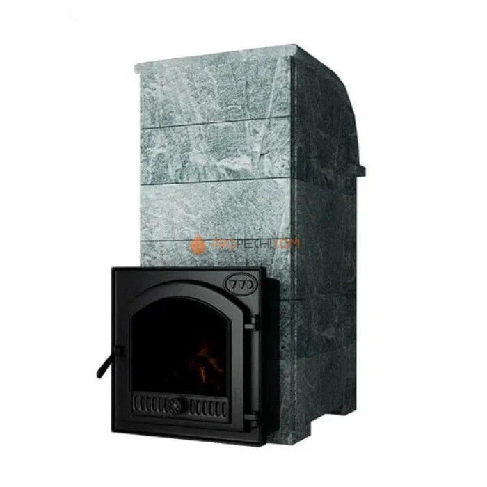 Чугунная печь для бани Инжкомцентр ВВД Калита Князь (талькохлорит) с чугунной дверцей, дымоход сверху