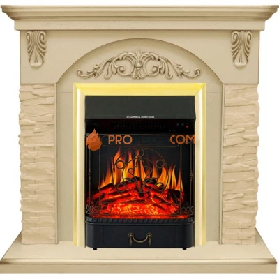 Каминокомплект Royal Flame Bern Сланец крупный бежевый / Алебастр темная патина с очагом Majestic FX Brass