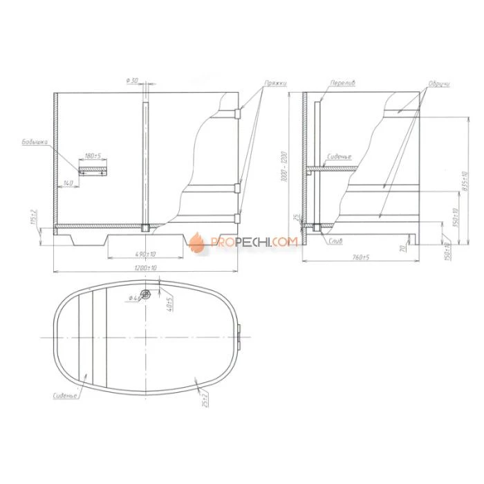 Купель BentWood овальная из мореной лиственницы 0,76х1,16 Рустик