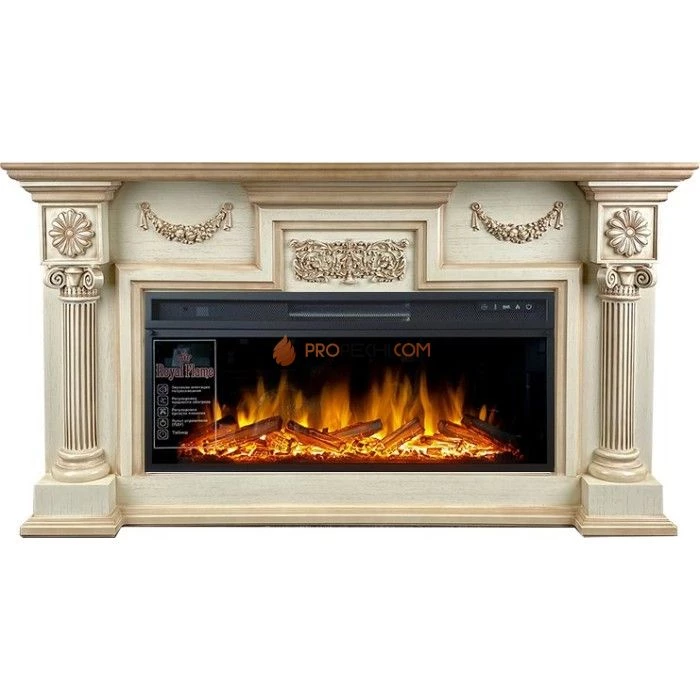 Каминокомплект Royal Flame London - Слоновая кость с патиной (Ширина 1490 мм) с очагом Vision 42 LOG LED