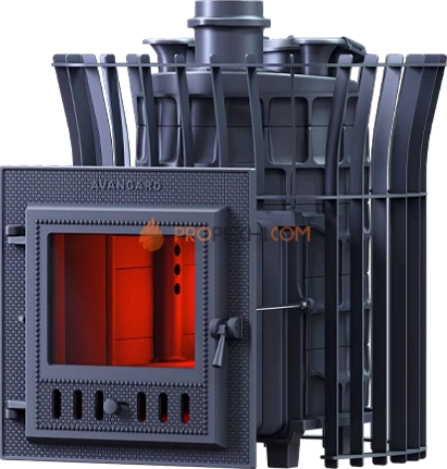 Чугунная банная печь Гефест Авангард Ураган ЗК 24 М сетка тюльпан