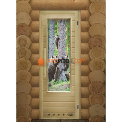 Дверь для бани DoorWood с фотопечатью Элит Мишки, 1850x730 мм