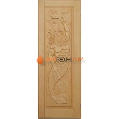 Дверь для бани DoorWood деревянная Массив с резьбой Нептун (1900х700 мм)
