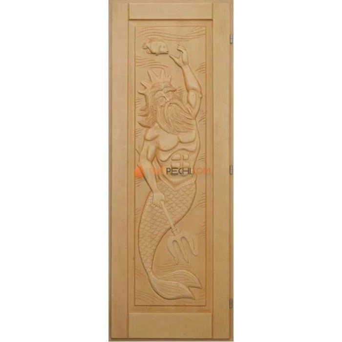 Дверь для бани DoorWood деревянная Массив с резьбой Нептун (1900х700 мм)