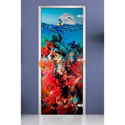 Стеклянная межкомнатная дверь DoorWood с фотопечатью Underwater World-05, 2000х600 мм