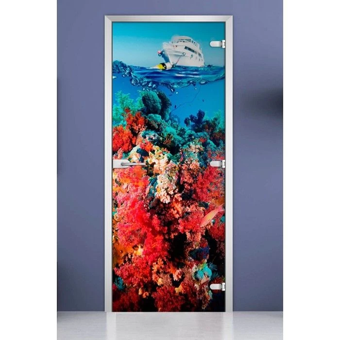 Стеклянная межкомнатная дверь DoorWood с фотопечатью Underwater World-05, 2000х600 мм