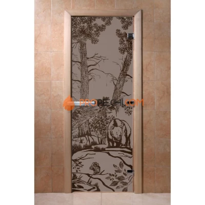 Дверь для бани DoorWood с рисунком Мишки Черный жемчуг матовая, 2000x800 мм