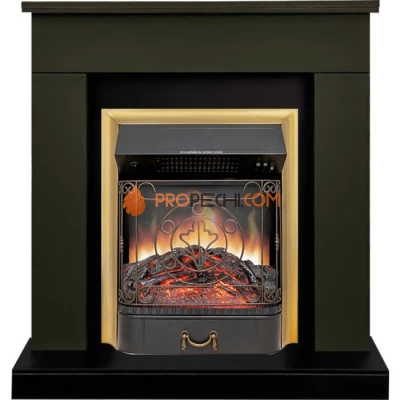 Каминокомплект Royal Flame Bergen (Разборный) - Темная олива (Ширина 900 мм) с очагом Majestic FX Brass
