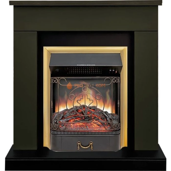 Каминокомплект Royal Flame Bergen (Разборный) - Темная олива (Ширина 900 мм) с очагом Majestic FX Brass