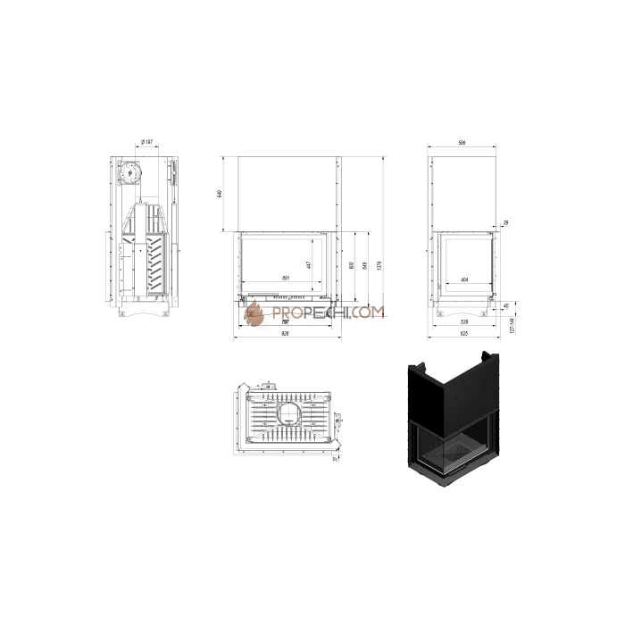 Каминная топка Kratki Amelia/L/BS/G (угловое стекло слева, гильотина)