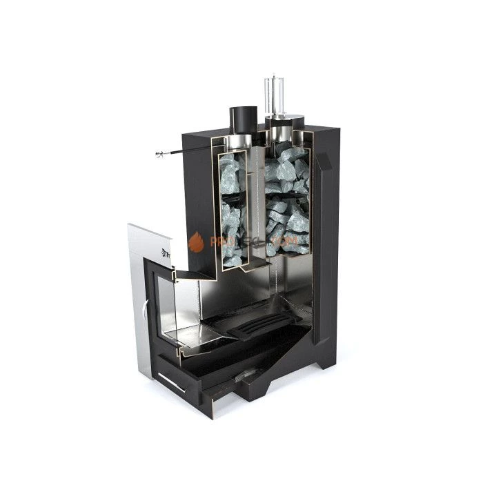 Дровяная печь для бани ИзиСтим Анапа в трехстороннем кожухе из пироксенита