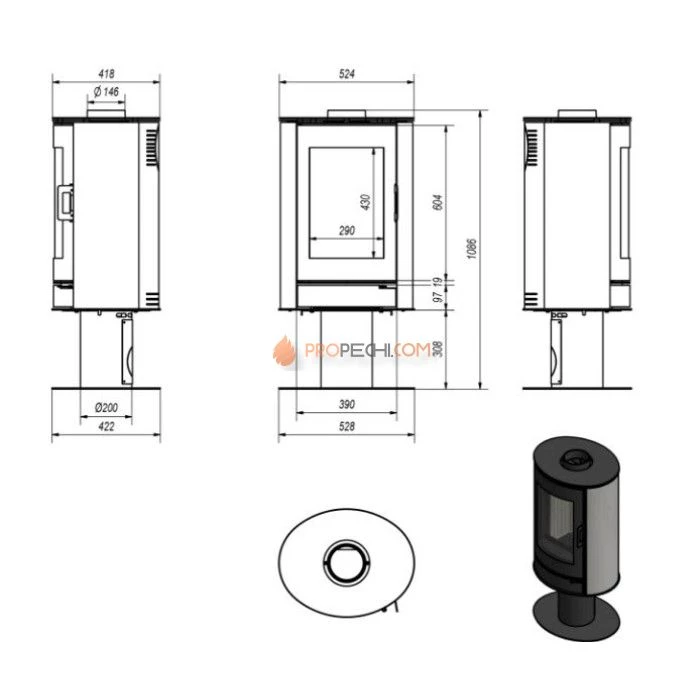 Печь-камин Kratki Koza/AB/S/N/DR/KAFEL