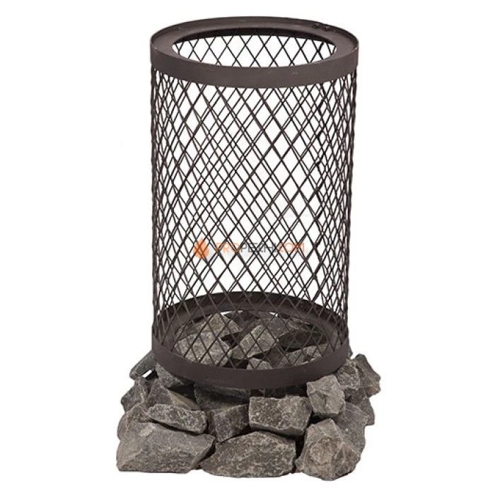 Дровяная печь для бани Вулкан Прометей 18 с сетчатым кожухом (тоннель, стекло)