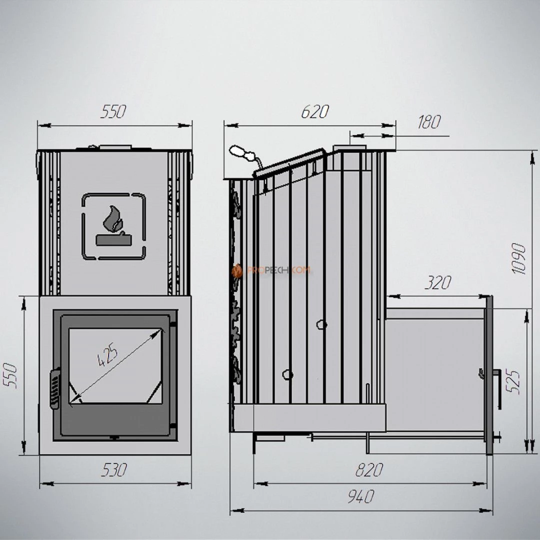 Банная печь Варвара Мини Терма-Каменка удлинённая топка
