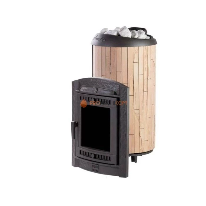 Чугунная печь для бани Атмосфера XL КТТ ламели Окаменевшее дерево наборные