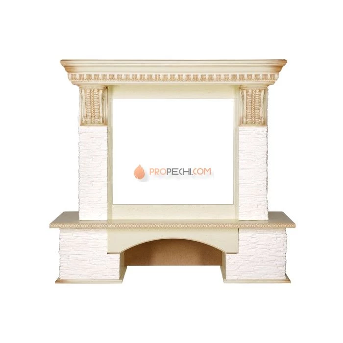 Каминокомплект Royal Flame Pierre Luxe - Сланец белый / Слоновая кость с патиной с очагом Emerald 23