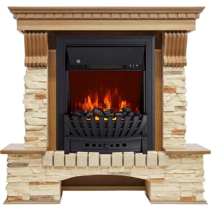 Каминокомплект Royal Flame Pierre Luxe - Дуб / Сланец с очагом Aspen Black