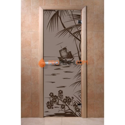 Дверь для бани DoorWood с рисунком Голубая лагуна Черный жемчуг матовая, 2000x800 мм