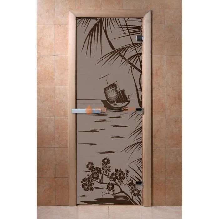 Дверь для бани DoorWood с рисунком Голубая лагуна Черный жемчуг матовая, 1900x700 мм