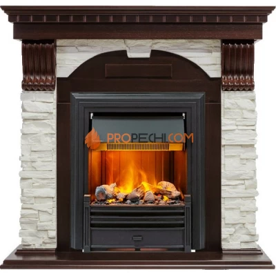 Каминокомплект Dimplex Dublin - Темный дуб / Сланец белый с очагом Brookline Black