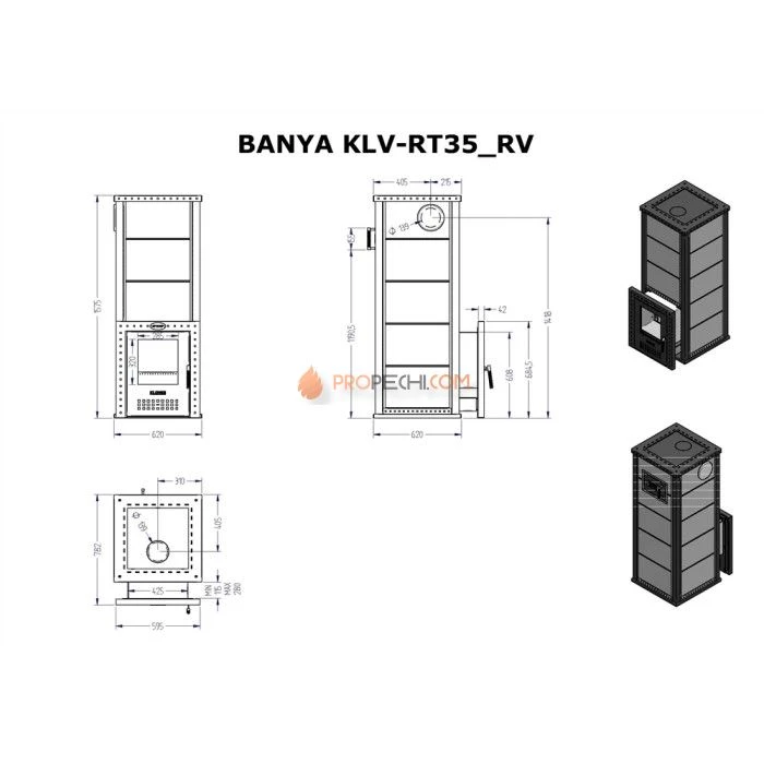 Дровяная печь для бани Klover RT 35-RV ( Жадеит 30мм)