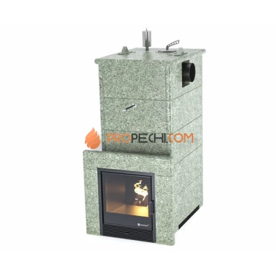 Дровяная печь для бани ИзиСтим Геленджик в полноценном кожухе с боковым подключением из жадеита