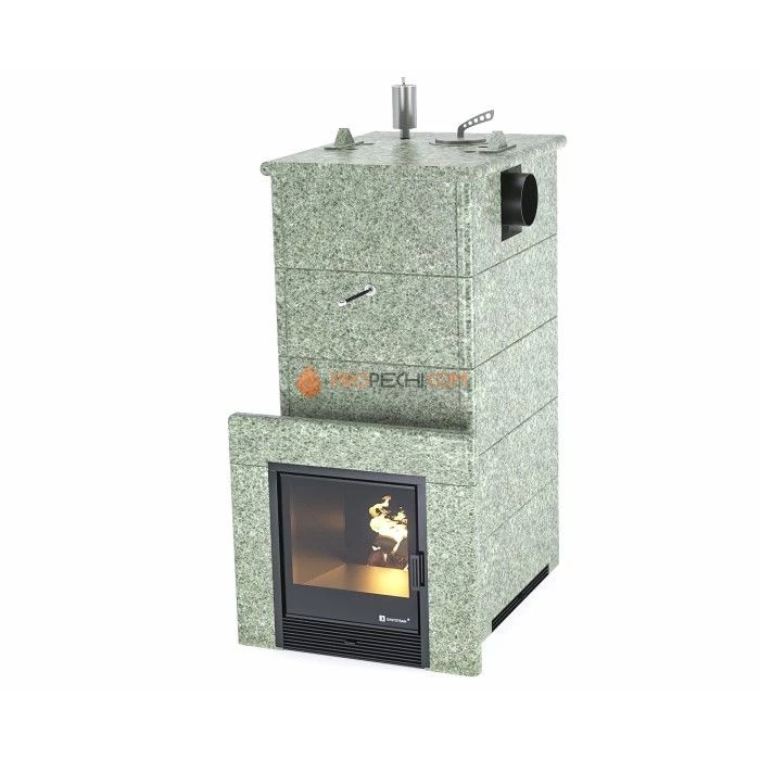 Дровяная печь для бани ИзиСтим Геленджик в полноценном кожухе с боковым подключением из жадеита