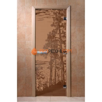 Дверь для бани DoorWood с рисунком Рассвет Бронза матовая, 2100x900 мм