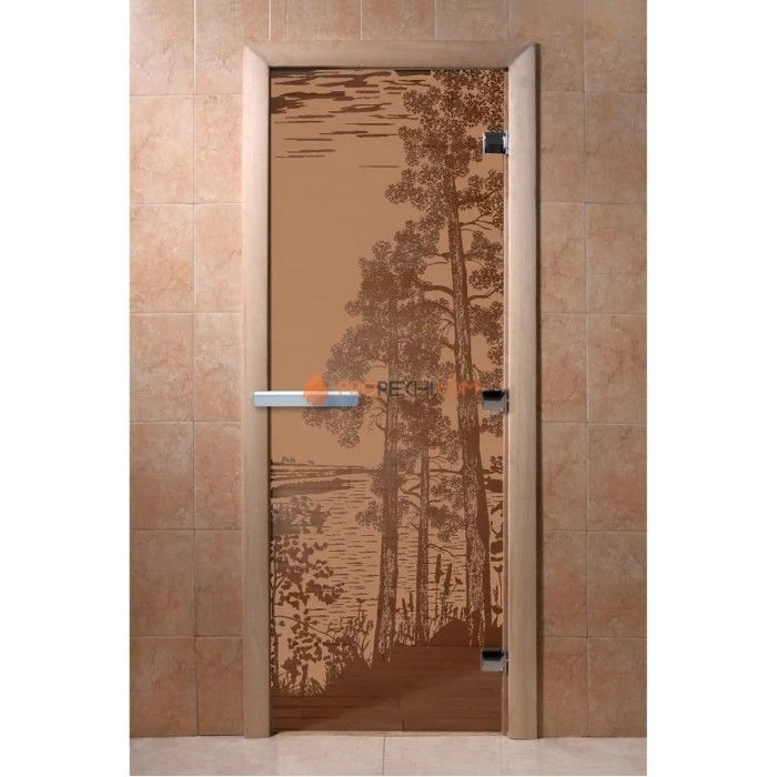 Дверь для бани DoorWood с рисунком Рассвет Бронза матовая, 2100x900 мм