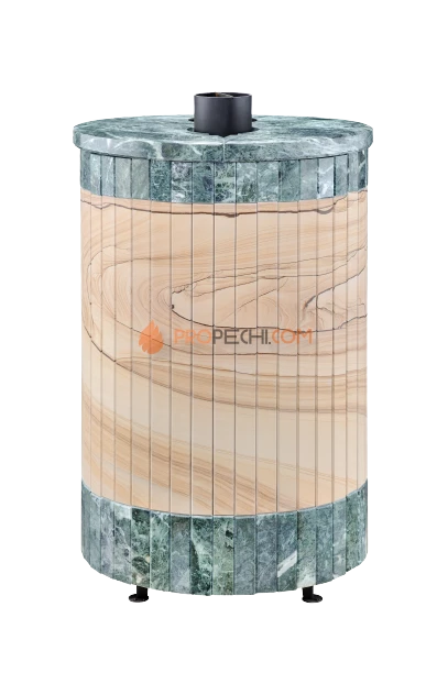 Банная печь Ферингер Уют-18 ПФ Окаменевшее дерево перенесенный рисунок + Змеевик