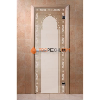 Дверь для бани DoorWood с рисунком Восточная арка Сатин, 1800x700 мм