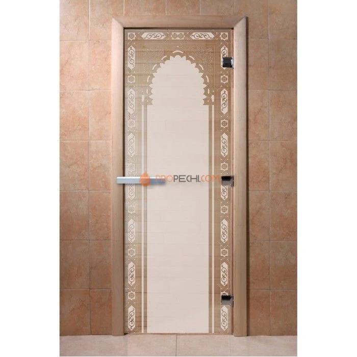 Дверь для бани DoorWood с рисунком Восточная арка Сатин, 2000x900 мм