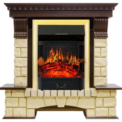 Каминокомплект Royal Flame Pierre Luxe - Темный дуб / Шампань с очагом Majestic FX Brass